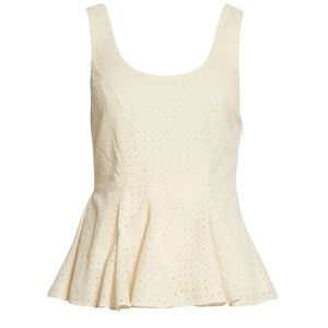 Rebecca Taylor Lyra Godet Tank Top 100% Cotton Peplum Ivory Eyelet Lace 00 $225